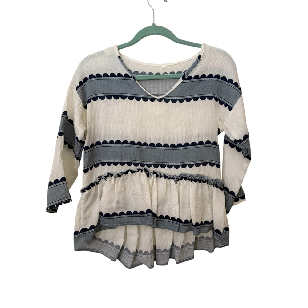Elegant Women's Blouse with Navy and White Stripes